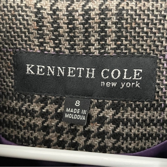 Kenneth Cole Wool Blend Houndstooth Dress Coat | Purple Brown Grey | Siz… - Picture 6 of 10